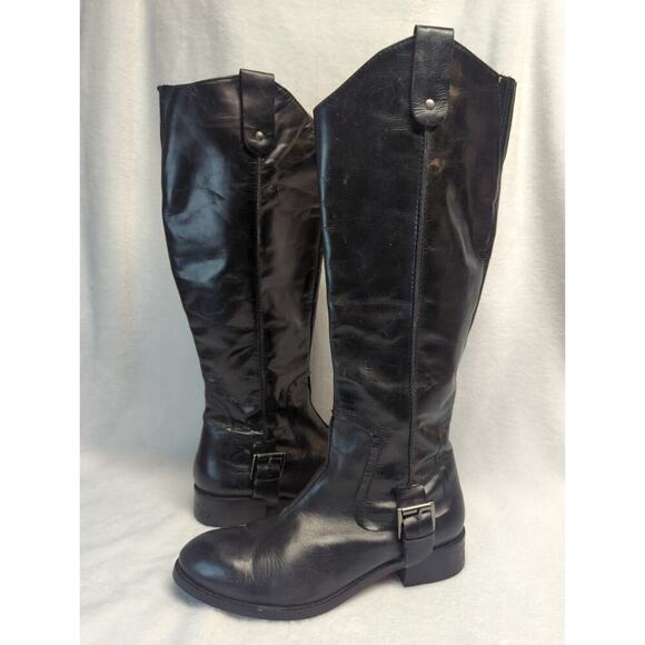 Seychelles‎ Black Leather Zip Knee High Riding Boots Women's 7 Western Buckle - Picture 1 of 10